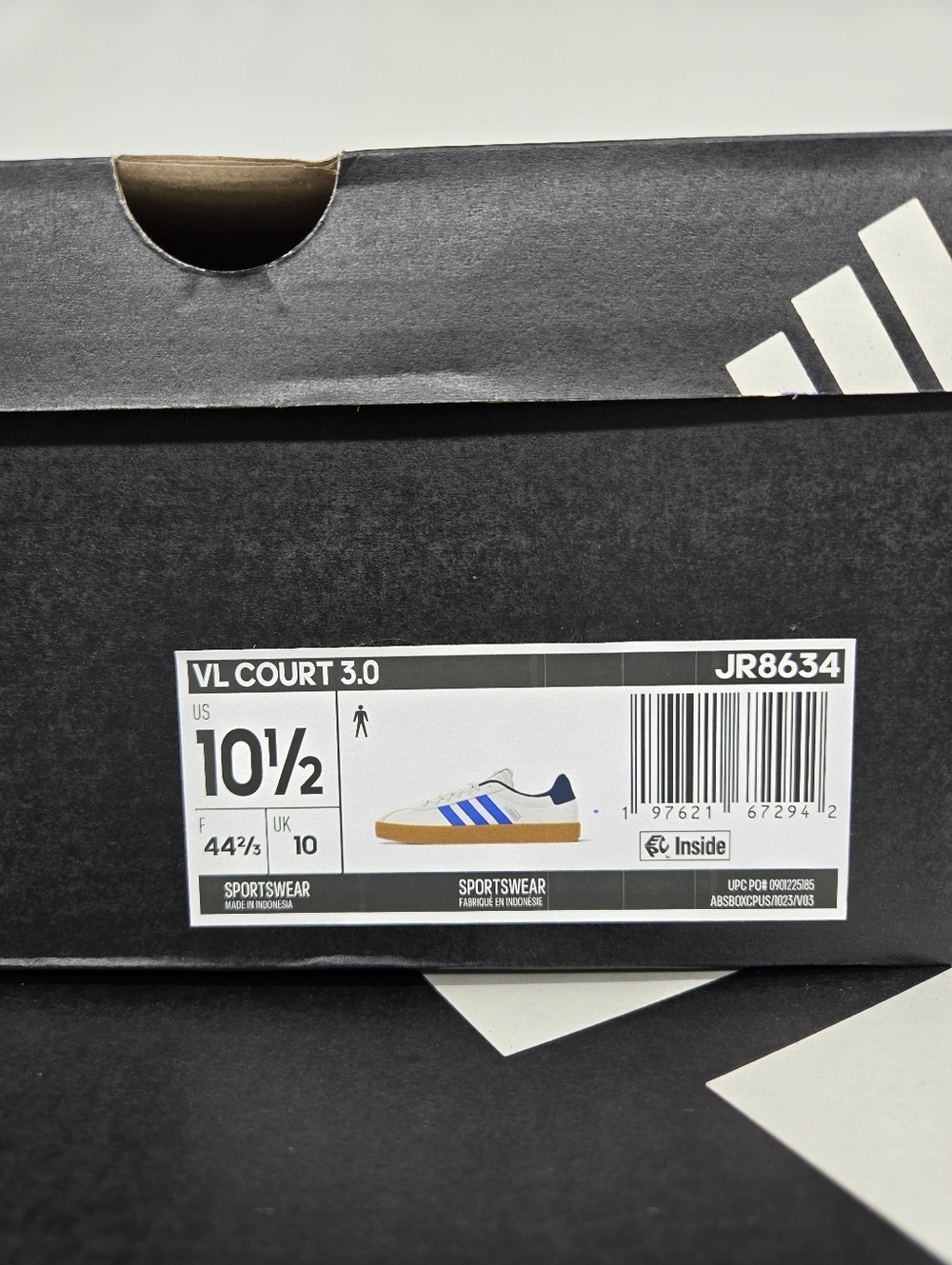 Adidas Mens VL Court 3.0 JR8634 Core White Bright Royal Dark Blue Shoe Size 10.5 - Picture 8 of 8